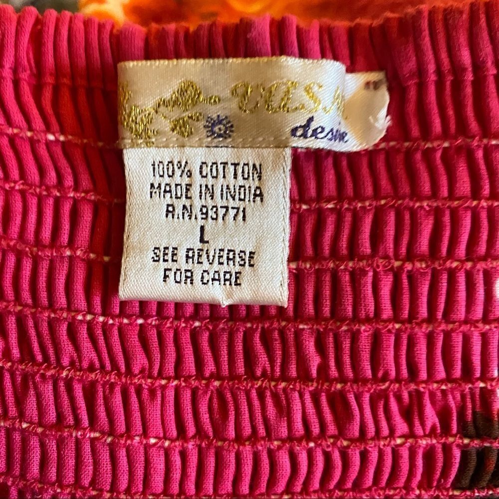Hot pink and orange maxi dress with elastic back sz L. 100% cotton - Picture 3 of 10